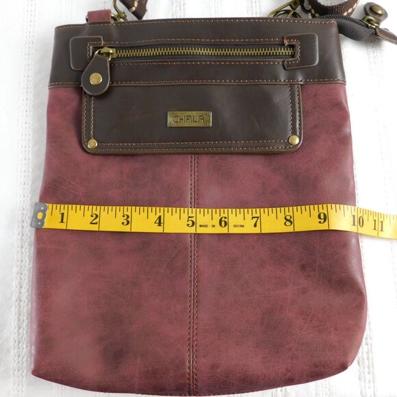 Chala Handbags Plum / Brown Crossbody Purse Shoulder Bag Zip, Faux Leather EUC! - Picture 5 of 9